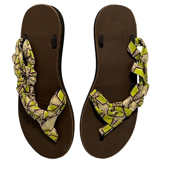 Sseko Shoes - Sseko side braided women's sandals size 8 green/brown hippie